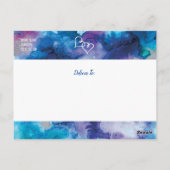 ブルーパープル水彩結婚式の日付を保存 ポストカード (裏面)