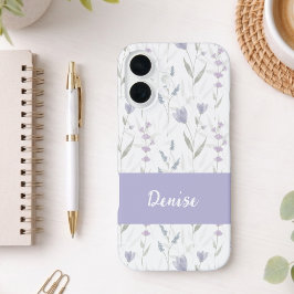 ブルーパープル水彩野の花の名前 iPhone 16ケース