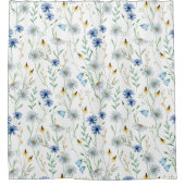 ブルーパープル水彩野花 シャワーカーテン (正面)