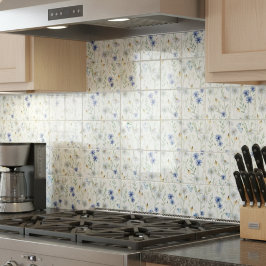 ブルーパープル水彩野花 タイル