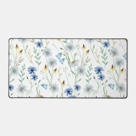 ブルーパープル水彩野花 デスクマット