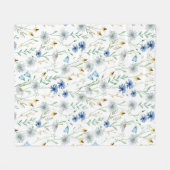 ブルーパープル水彩野花 フリースブランケット (正面(横))