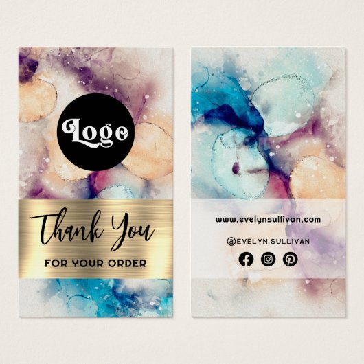 ブルーパープル水彩金ゴールドフォイルパッケージインサート (正面&裏面)