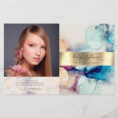 ブルーパープル水彩金ゴールド箔2折パンフレット (正面)