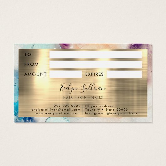 ブルーパープル水彩金箔ギフトカード (裏面)