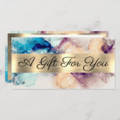 ブルーパープル水彩金箔ギフト証明書 (正面/裏面)
