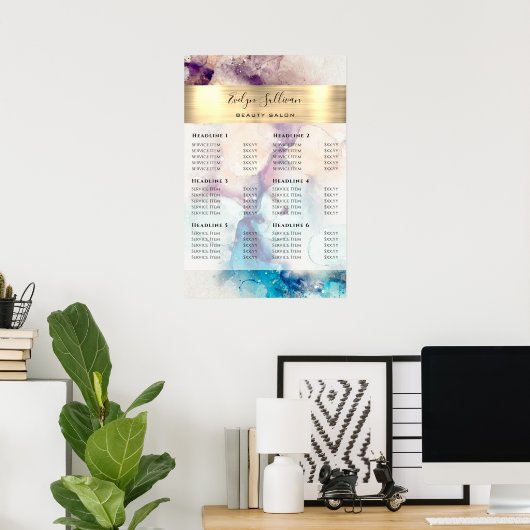 ブルーパープル水彩金箔価格表ポスター ポスター (ホームオフィス)