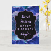 ブルーパープル海アガテスウィート16ハッピーバースデー カード (黄色い花)