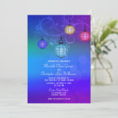 ブルーパープル白熱［赤熱］光を放つ紙ランタン結婚ズ 招待状 (スタンド正面)