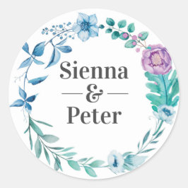 ブルーパープル結婚フローラの名前のシール ラウンドシール