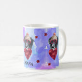 ブルーパープル縁どコリーバレンタインデーのギフトドッグ コーヒーマグカップ (正面右)