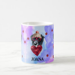 ブルーパープル縁どコリーバレンタインデーのギフトドッグ コーヒーマグカップ