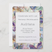 ブルーパープル蝶誕生日 招待状 (正面)