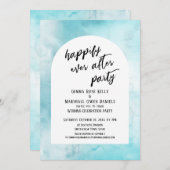 ブルーパープル金ゴールドインクハッピー今までパーティーアーチ後 招待状 (正面/裏面)