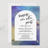 ブルーパープル金ゴールドインクハッピー今までパーティーアーチ後 招待状 (正面)