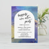 ブルーパープル金ゴールドインクハッピー今までパーティーアーチ後 招待状 (スタンド正面)