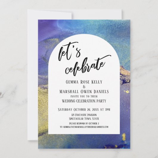 ブルーパープル金ゴールドインクレッツアー祝チアー 招待状 (正面)