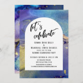 ブルーパープル金ゴールドインクレッツアー祝チアー 招待状 (正面/裏面)