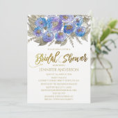 ブルーパープル金ゴールドバラフローラブーケブライダルシャワー 招待状 (スタンド正面)