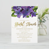 ブルーパープル金ゴールドフローラブーケブライダルシャワー 招待状 (スタンド正面)