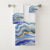 ブルーパープル金ゴールド大理石パーソナライズされた バスタオルセット (インサイチュ)