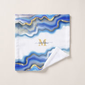 ブルーパープル金ゴールド大理石パーソナライズされた バスタオルセット (ウォッシュタオル)