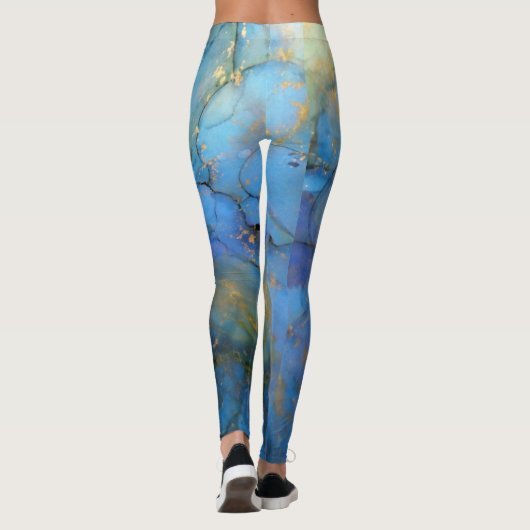 ブルーパープル金ゴールド大理石抽象芸術サイエンスフィクション レギンス (裏面)