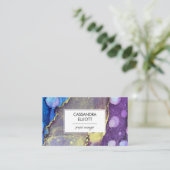 ブルーパープル金ゴールド抽象芸術アルコールインクリキッドアート 名刺 (スタンド正面)