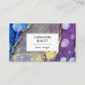 ブルーパープル金ゴールド抽象芸術アルコールインクリキッドアート 名刺 (正面)