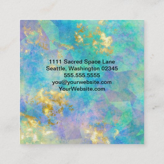 ブルーパープル金ゴールド抽象芸術スクエアビジネスカード スクエア名刺 (裏面)
