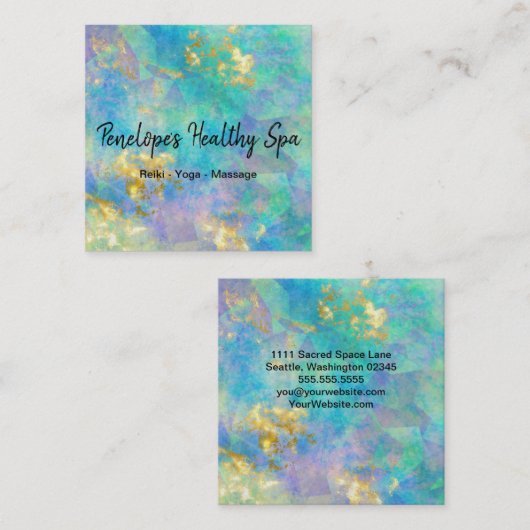 ブルーパープル金ゴールド抽象芸術スクエアビジネスカード スクエア名刺 (正面/裏面)