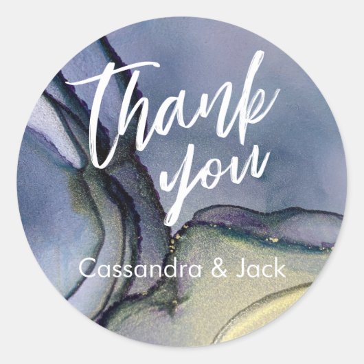 ブルーパープル金ゴールド液体抽象芸術アートハンドカジュアルル ラウンドシール (正面)