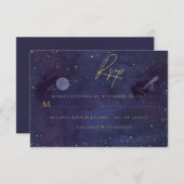 ブルーパープル銀河系スターリーナイトシナ結婚ーズ 出欠カード (正面/裏面)