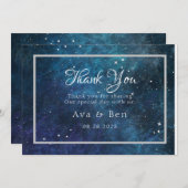 ブルーパープル銀河系結婚ズサンキューカード 招待状 (正面/裏面)