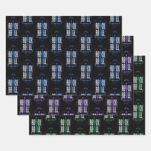 ブルーパープル&グリーンヴィンテージロック転が& ラッピングペーパーシート (セット)