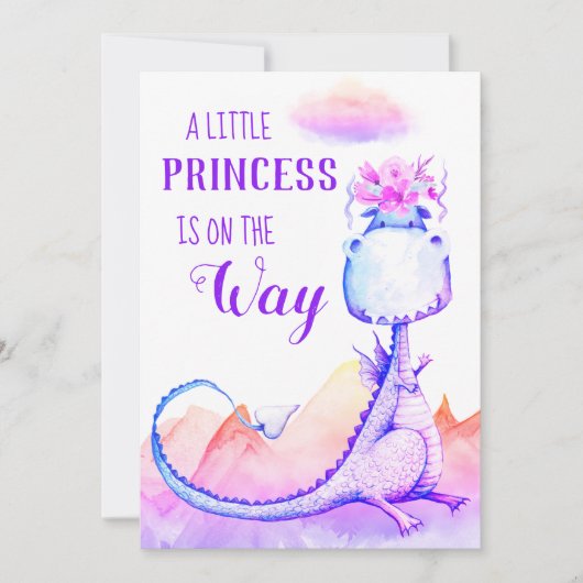 *~*ブルーパープル・ドラゴン・ベビーガール・シャワー招待状 招待状 (正面)