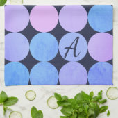 ブルーパープル&ピンクサークルモノグラム キッチンタオル (折り畳み)