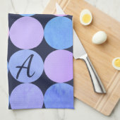 ブルーパープル&ピンクサークルモノグラム キッチンタオル (四つ折り)