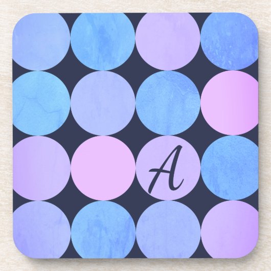 ブルーパープル&ピンクサークルモノグラム コースター (正面)
