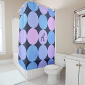 ブルーパープル&ピンクサークルモノグラム シャワーカーテン (インサイチュ)