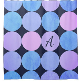 ブルーパープル&ピンクサークルモノグラム シャワーカーテン