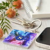 ブルーパープル&レッドバイオレット液体インク、モノグラム キーホルダー (正面右)