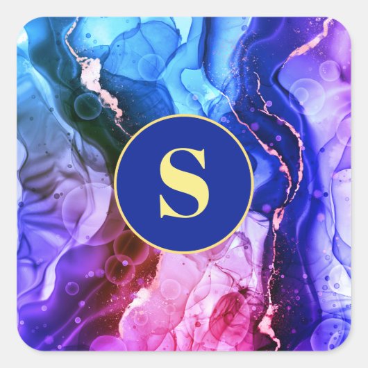 ブルーパープル&レッドバイオレット液体インク、モノグラム スクエアシール (正面)