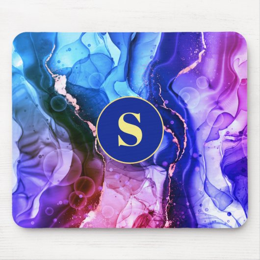 ブルーパープル&レッドバイオレット液体インク、モノグラム マウスパッド (正面)
