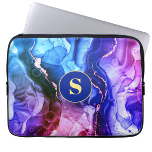 ブルーパープル&レッドバイオレット液体インク、モノグラム ラップトップスリーブ