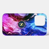 ブルーパープル&レッドバイオレット液体インク、モノグラム Case-Mate iPhoneケース (裏面 (横))