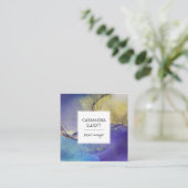 ブルーパープル&金ゴールドインクリキッドアート スクエア名刺 (スタンド正面)