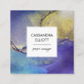 ブルーパープル&金ゴールドインクリキッドアート スクエア名刺 (正面)