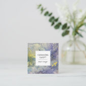 ブルーパープル&金ゴールドマーリング抽象芸術リキッドアート スクエア名刺 (スタンド正面)