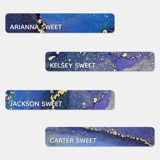 ブルーパープル&金ゴールド抽象芸術アルコールインク防水 ラベル (グループ)